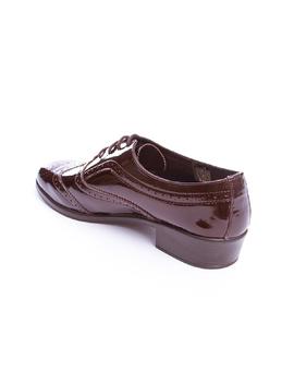 Zapato 24 Hrs cordon picado charol marron