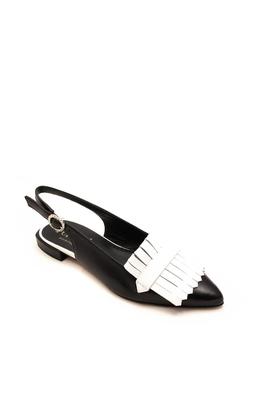 Zapato Pertini abierto talon flecos negro y blanco